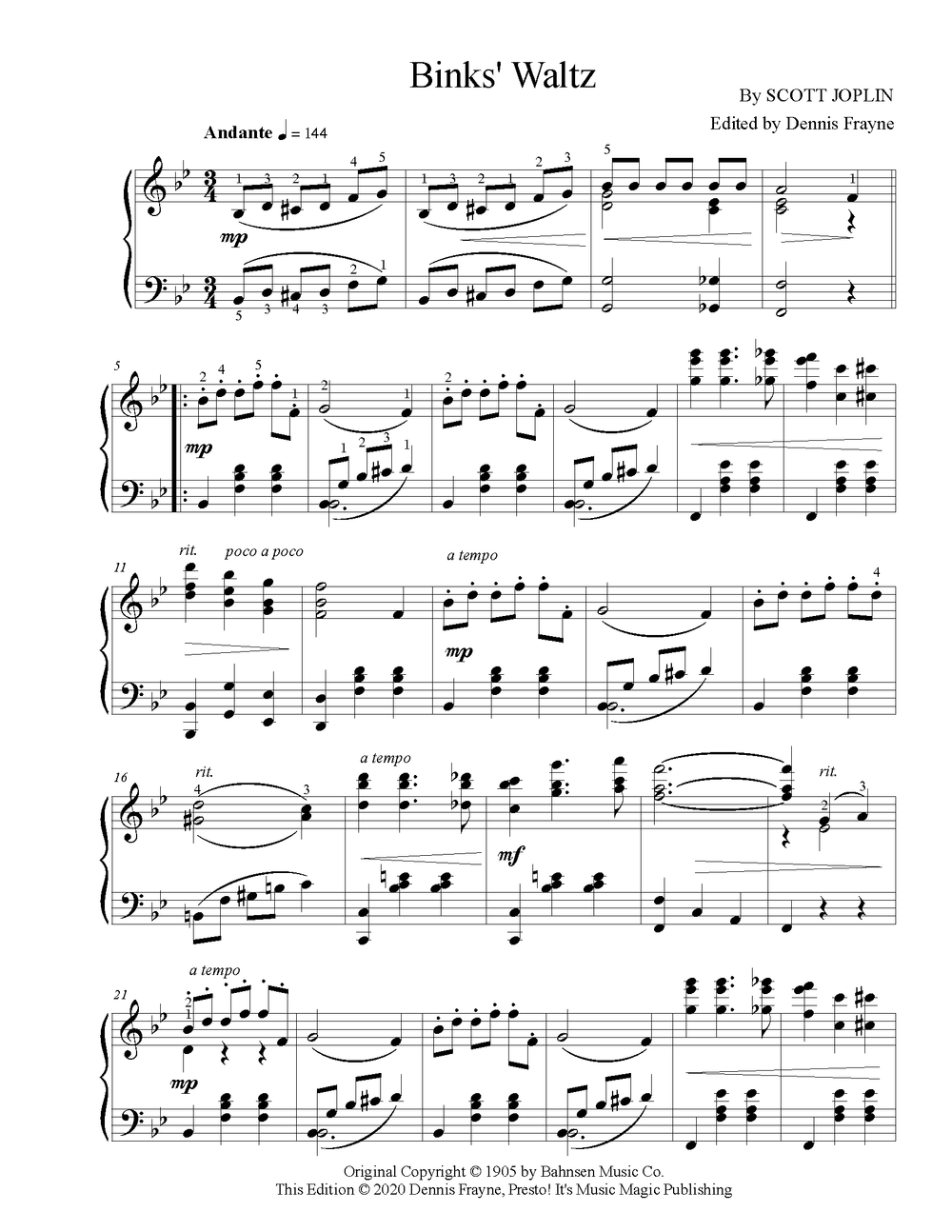 Binks' Waltz — Presto! It's Music Magic Publishing